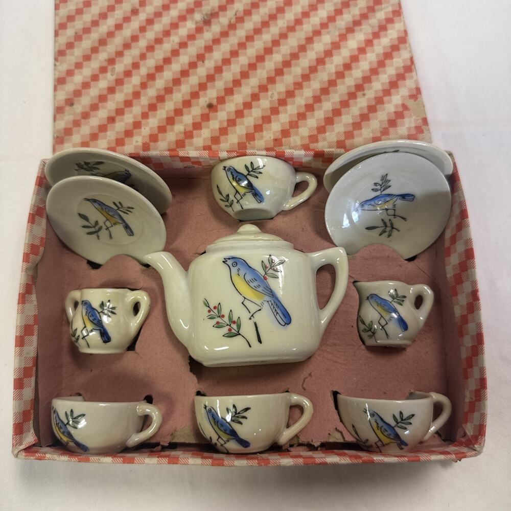 Vintage Toy China Tea Set In Original Box 12 Piece made in Japan mid-century